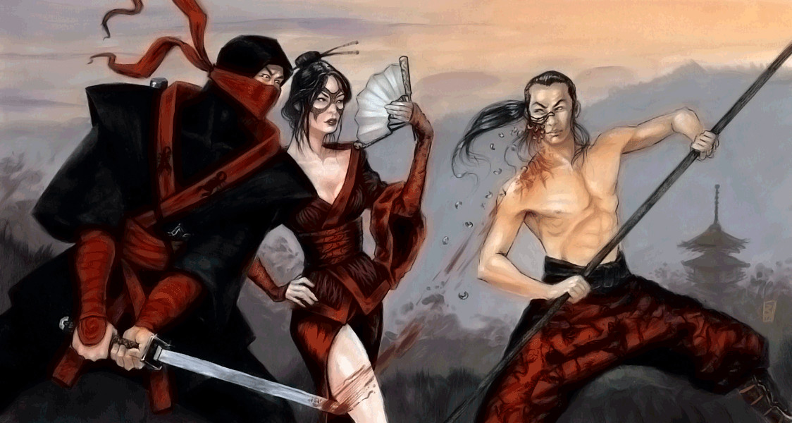 L5R Bayushi Aramaro vs Yoritomo Aramasu 14 x 28 Playmat-PRINT TO ORDER