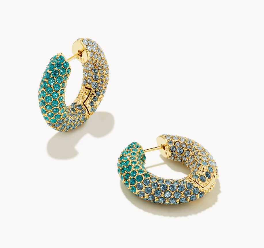 Mikki Pave Hoop Earrings, Colour: GRN/BLUE OMBRE