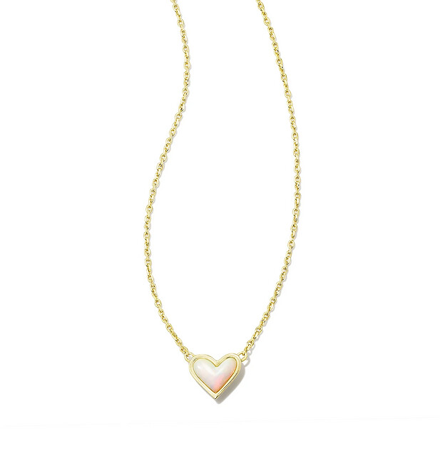 Framed Ari Heart Pendant Gold White Resin Necklace