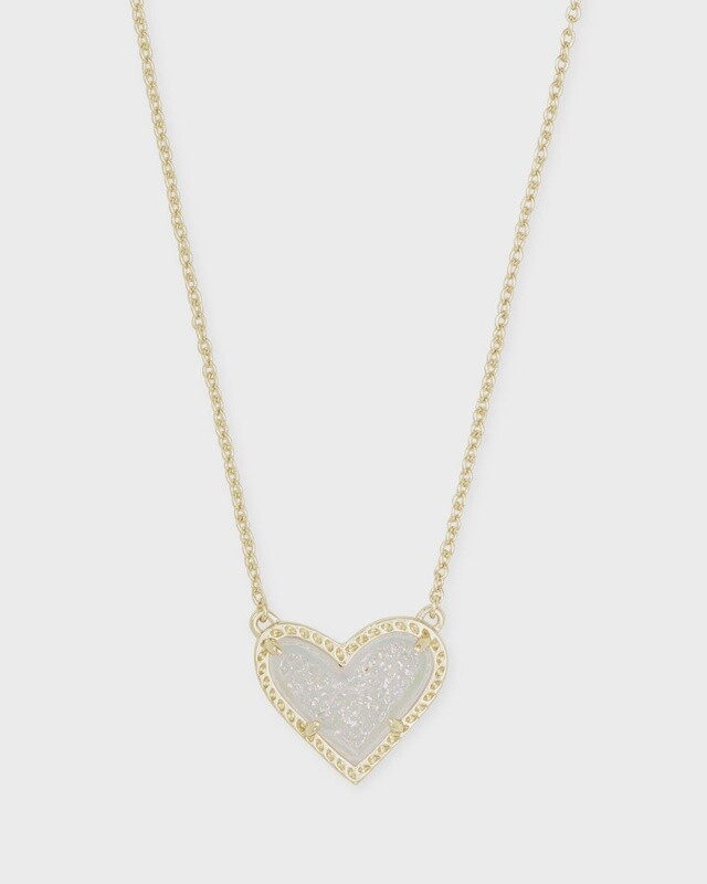 Ari Heart Short Pendant Necklace Gold Iridescent Drusy