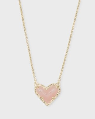 Ari Heart Short Pendant Necklace Gold Rose Quartz