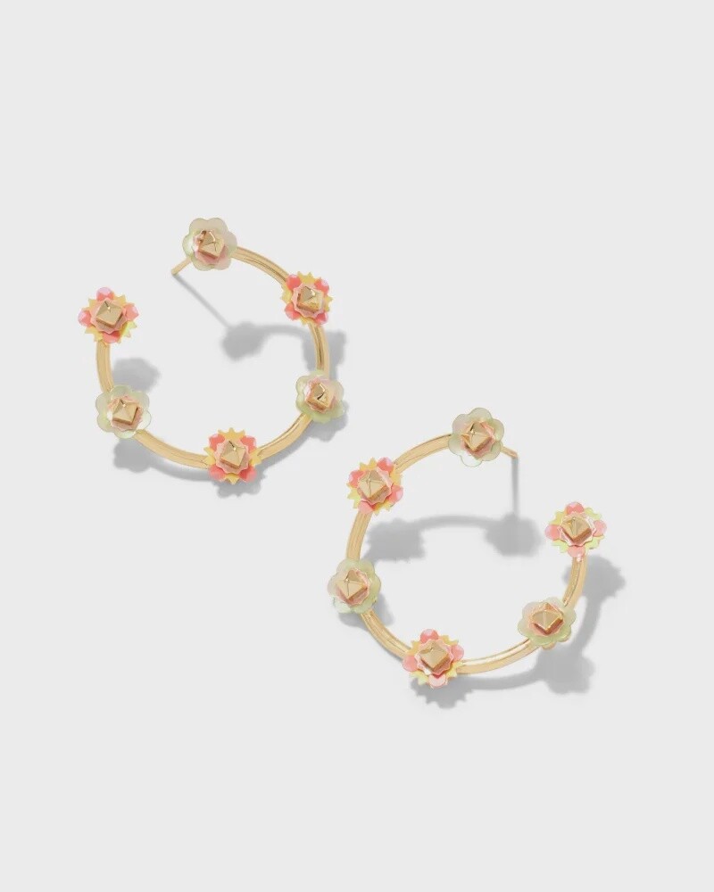 Deliah Open Frame Gold Earrings, Colour: Pink Mix
