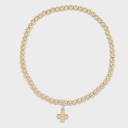 Classic Gold 3mm Bead Bracelet w/ Cross Charm