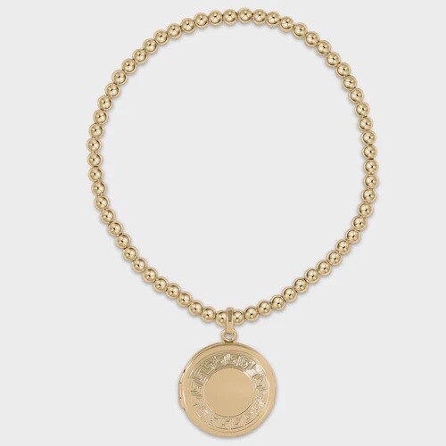 Classic Gold 3mm Bead Bracelet w/ Cherish Small Gold Locket