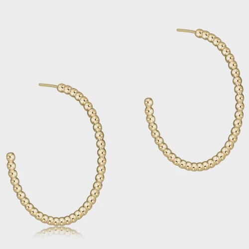 Beaded Classic 1.25" Post 2mm Gold Hoops