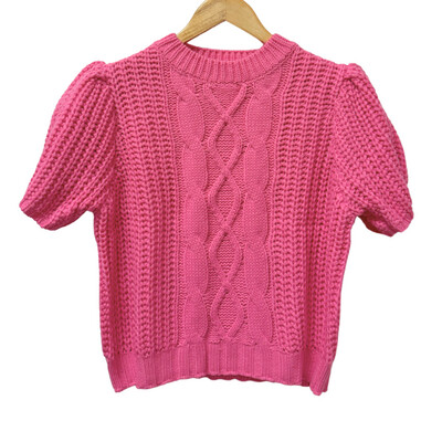 Pink Puff Sleeve Cable Sweater