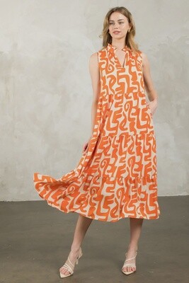 Orange Abstract Print Maxi Dress