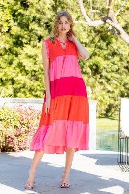 Pink &amp; Orange Ruffle Cap Sleeve Dress
