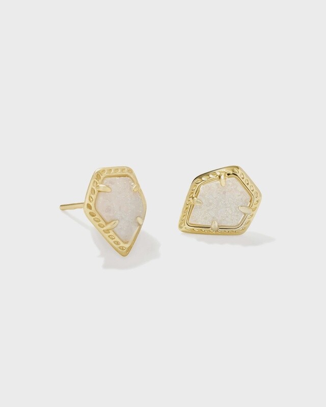 Framed Tessa Stud E/R Gold Iridescent Drusy