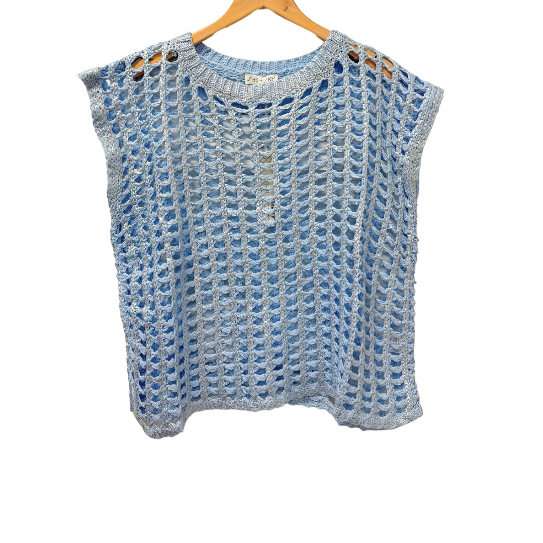 Light Blue Metallic Sweater Top, Size: S