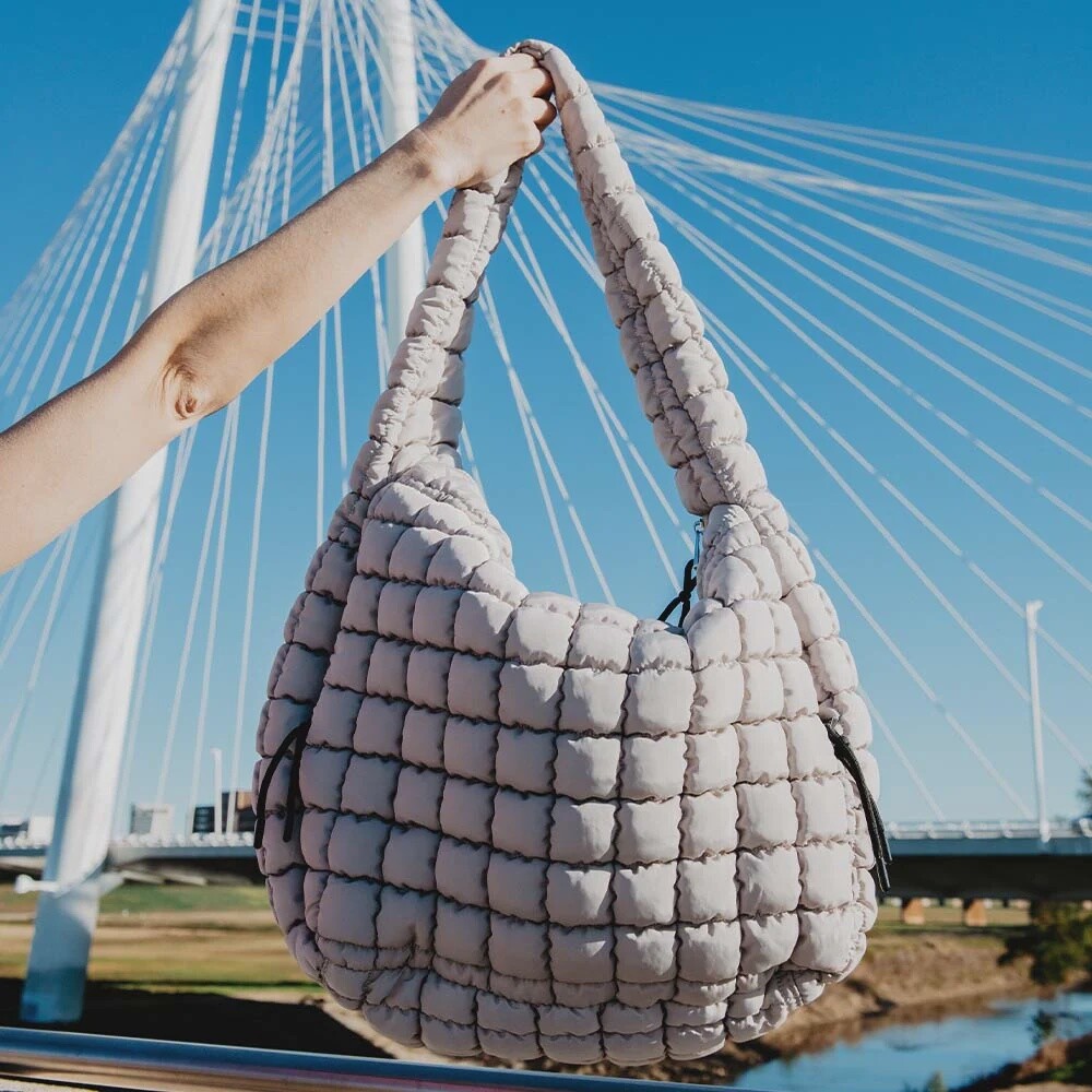 Quilted Hobo Tote, Colour: Sand