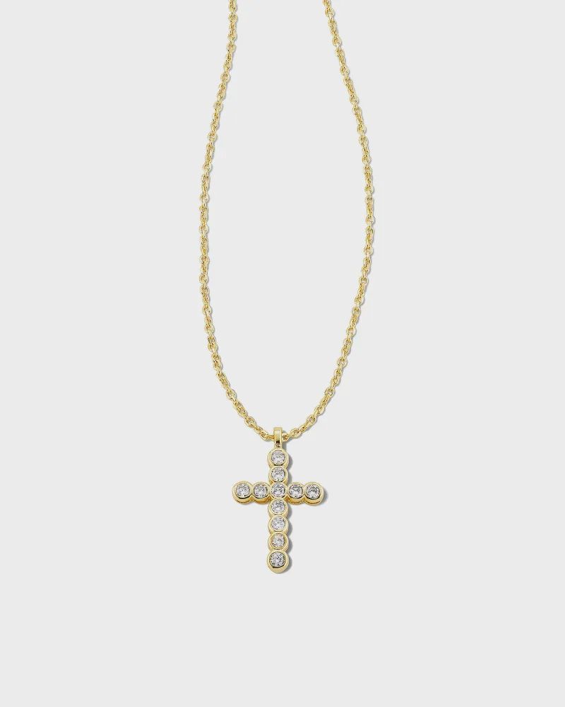 Cross Crystal Pendant Necklace Gold