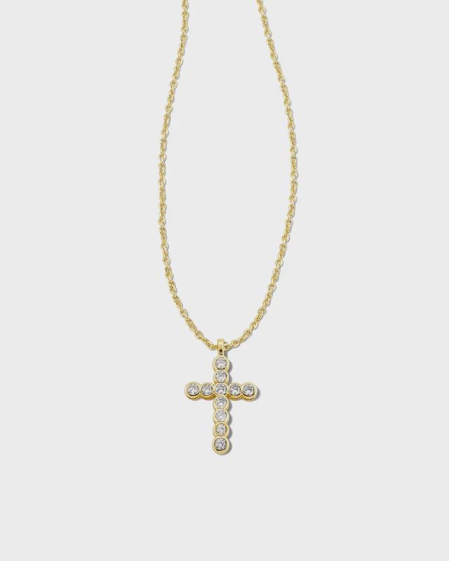 Cross Crystal Pendant Necklace Gold