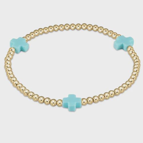 Signature Cross 3mm Bead Bracelet-Turquoise
