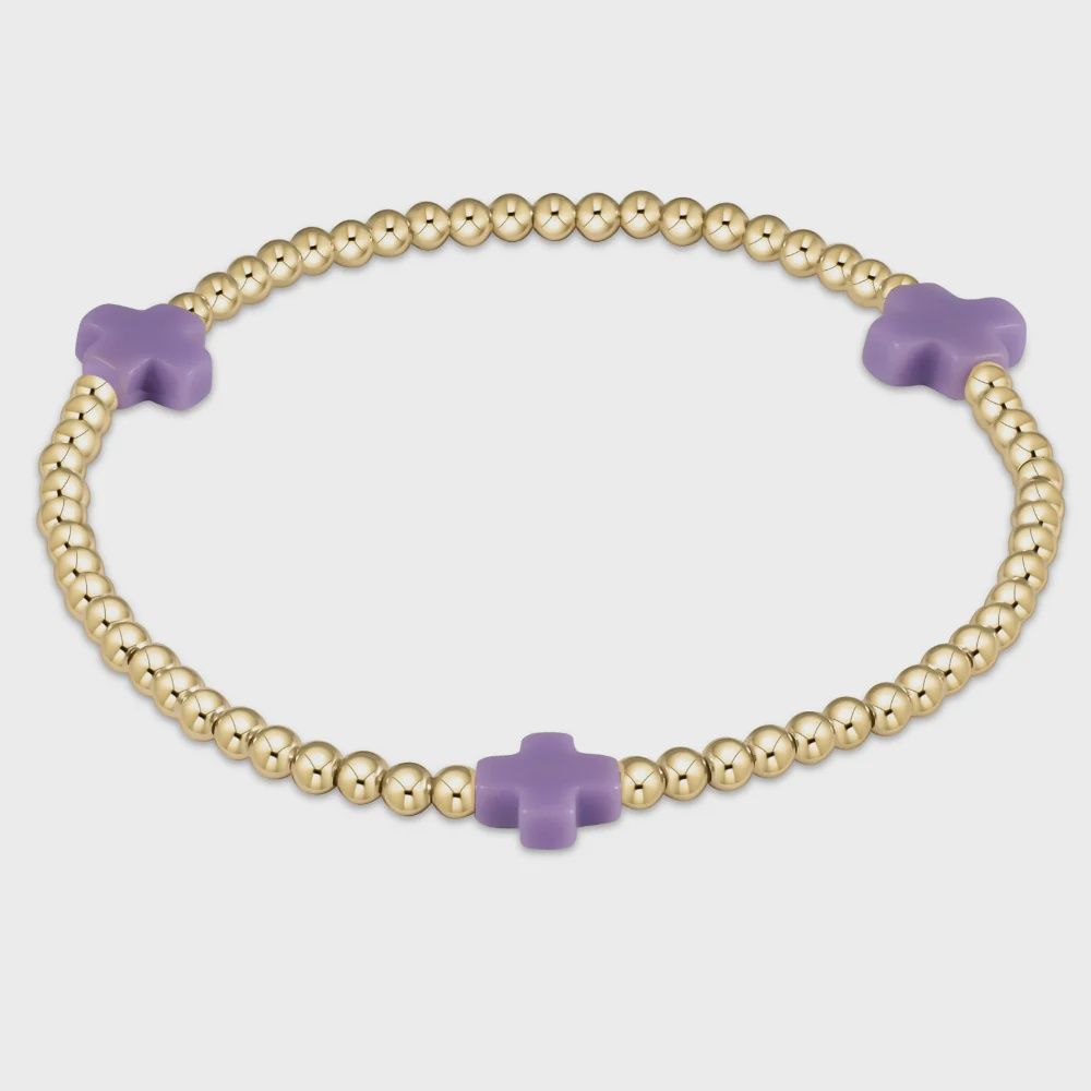 Signature Cross 3mm Bead Bracelet-Purple