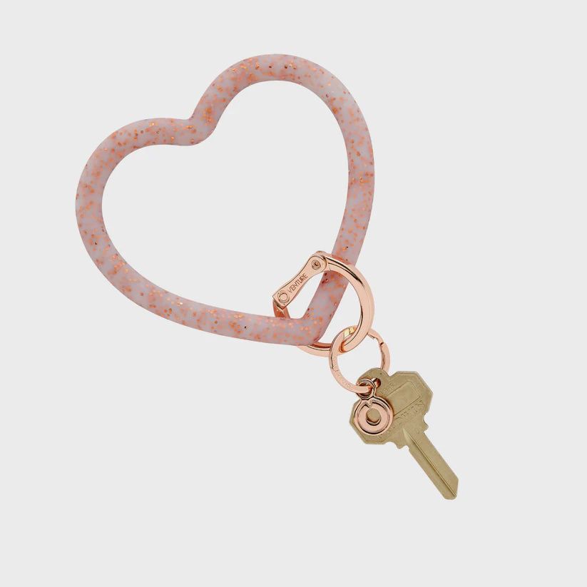 Rose Gold Confetti Heart Keychain