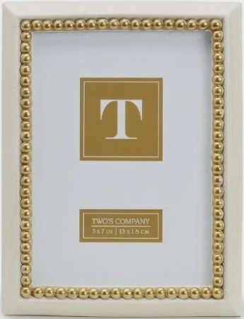 White w/Gold Beads Frame-5x7