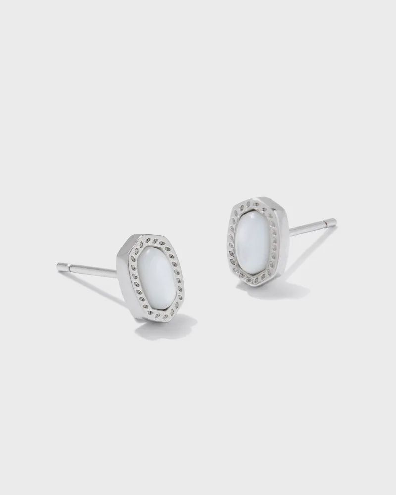 Mini Ellie Stud Earring Rhodium Ivory MOP