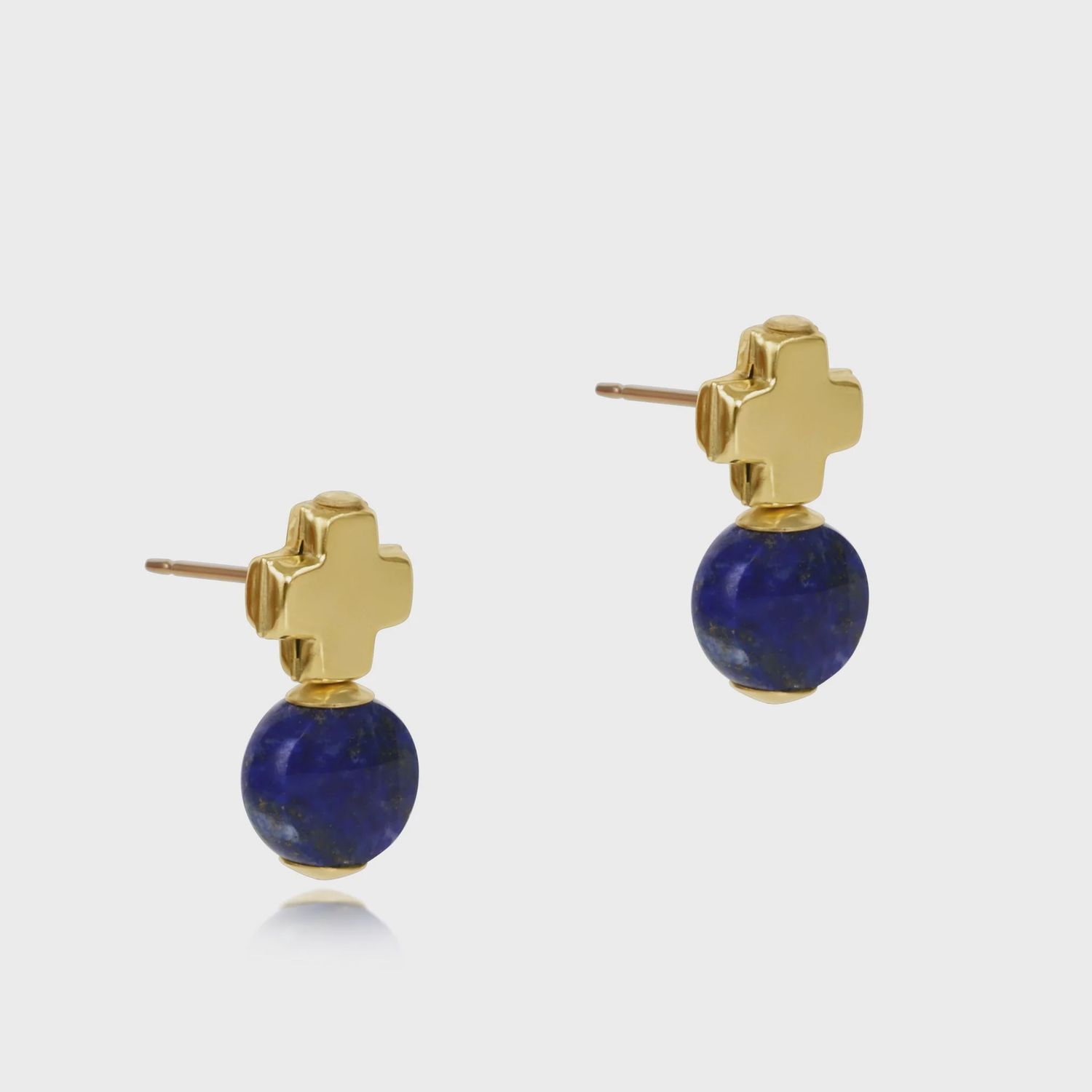 Signature Cross Gold Studs-Lapis