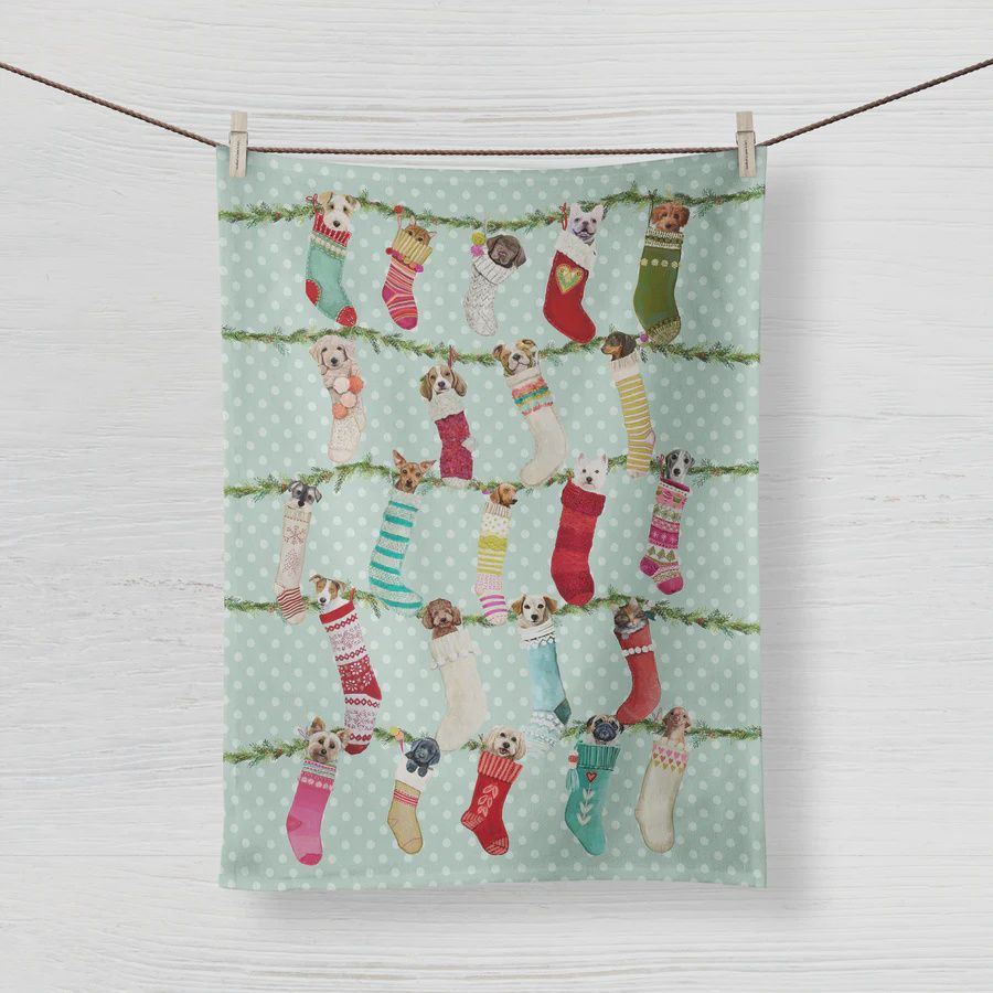 Dogs in Stocking Tea Towel