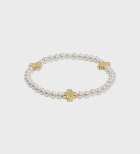 Signature Cross Small Pearl 3mm Bead Gold Bracelet