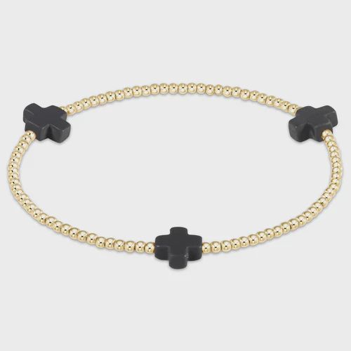 Signature Cross Small Gold Pattern 2mm Bead Bracelet-Charcoal