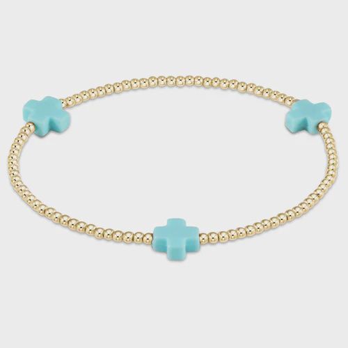 Signature Cross Small Gold Pattern 2mm Bead Bracelet-Turquoise
