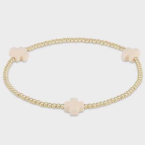 Signature Cross Small Gold Pattern 2mm Bead Bracelet-Off-White