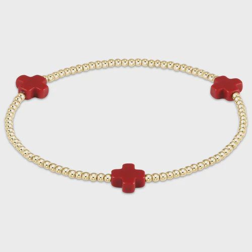 Signature Cross Small Gold Pattern 2mm Bead Bracelet-Red