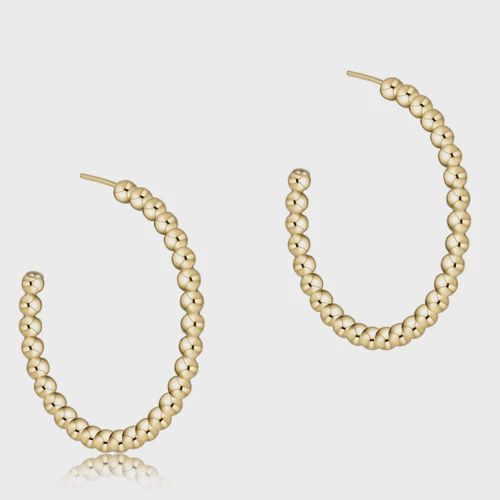 Beaded Classic 1.25" Post 3mm Gold Hoops
