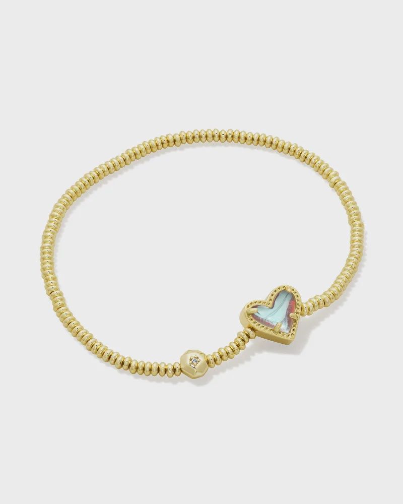 Ari Heart Stretch Bracelet Gold Dichroic Glass