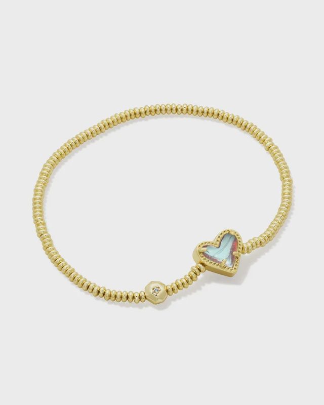 Ari Heart Stretch Bracelet Gold Dichroic Glass