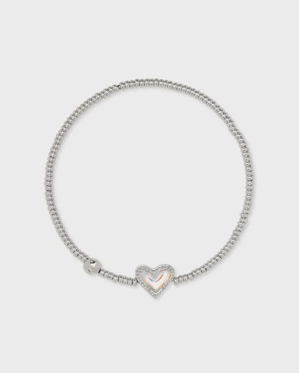 Ari Heart Stretch Bracelet Rhodium Dichroic Glass