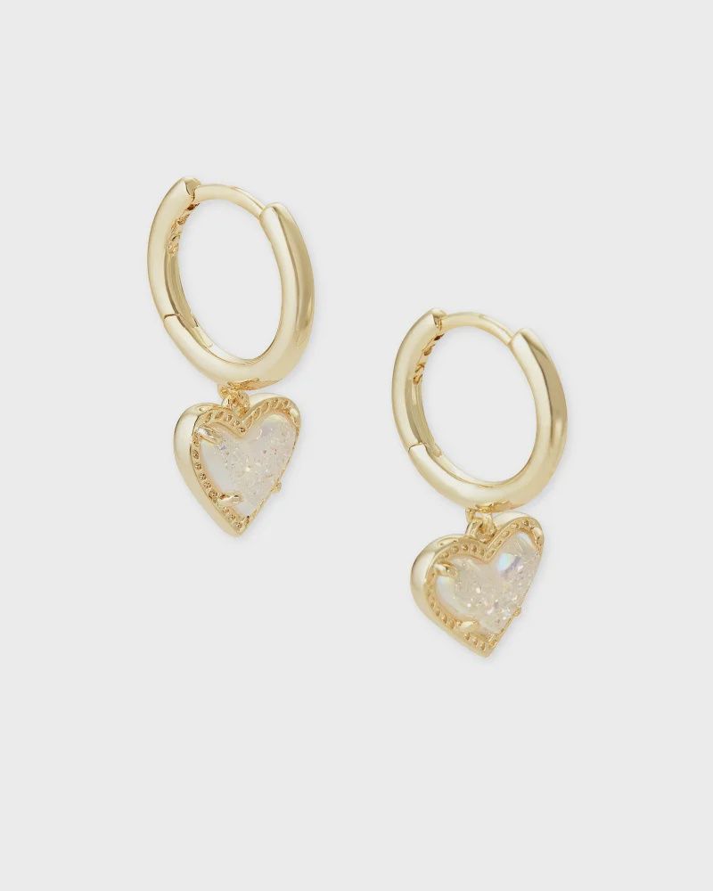Ari Heart Huggie E/R Gold Iridescent Drusy