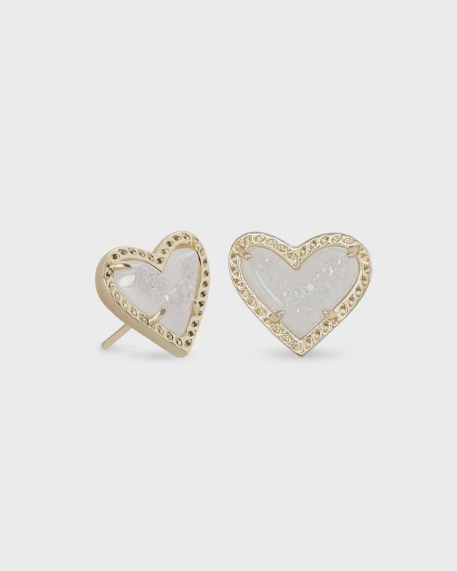 Ari Heart Stud E/R Gold Iridescent Drusy