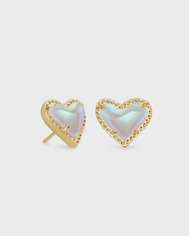 Ari Heart Stud E/R Gold Dichroic Glass