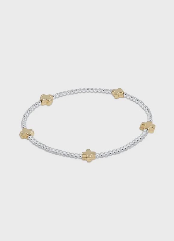 Signature Cross Small Mixed Metal 2mm Bead Bracelet