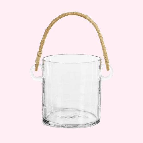 GLASS ICE/WINE BUCKET RATTAN HANDLE