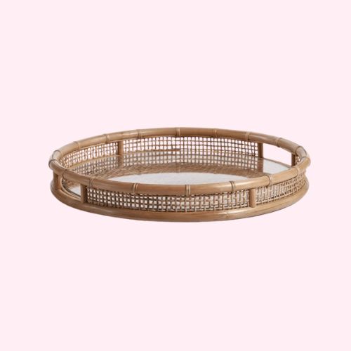 RATTAN TRAY W/GLASS