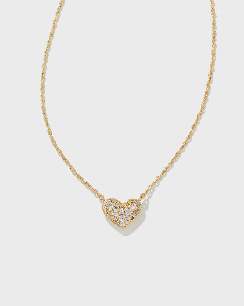 Ari Pave Crystal Heart Gold Necklace-White CZ
