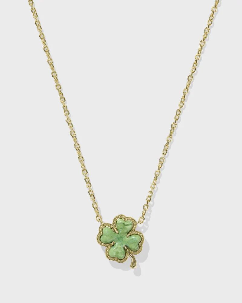 Clover Short Gold Pendant Necklace-Lime Green