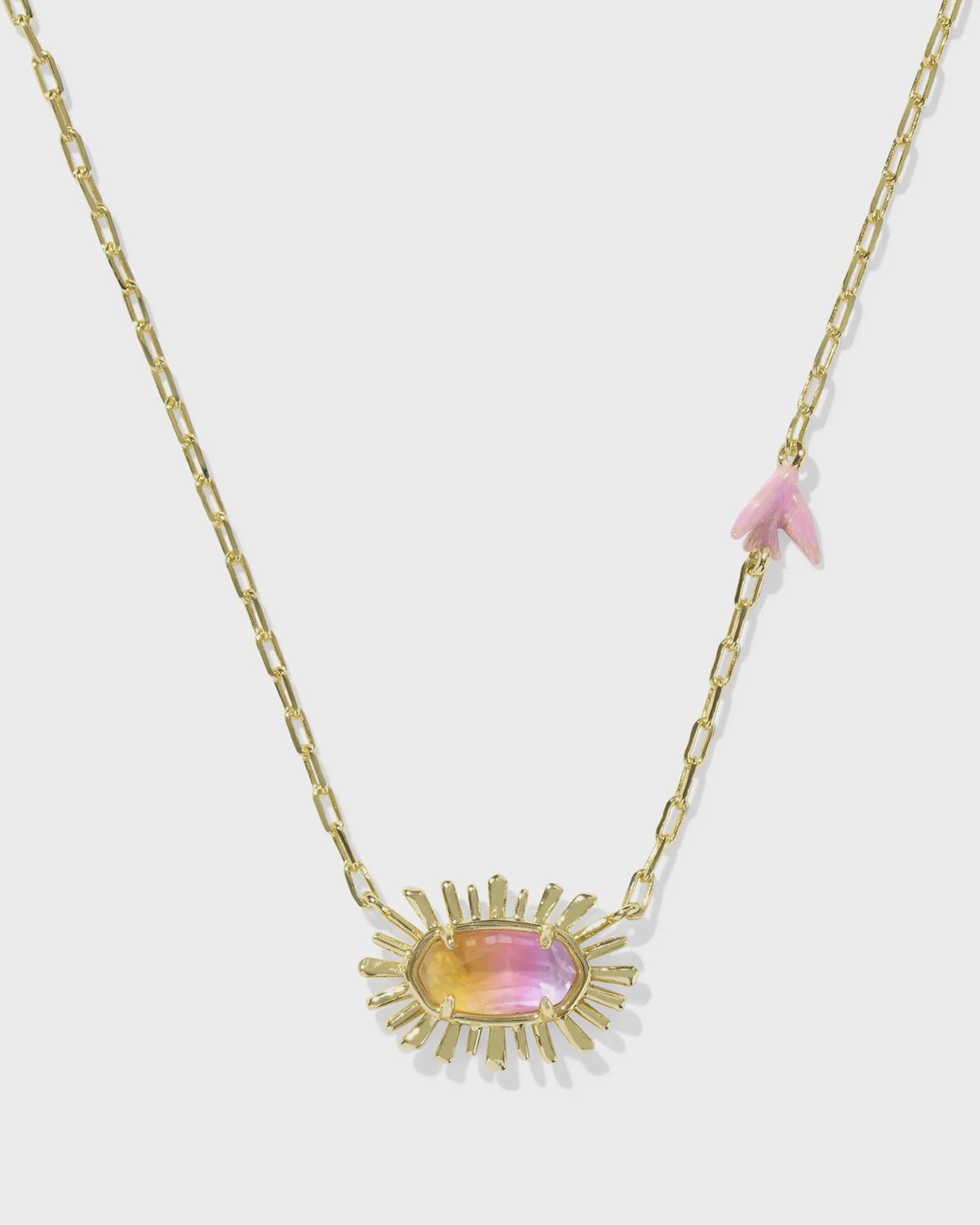 Elisa Bird Gold Pendant Necklace-Sunrise Watercolor Illusion