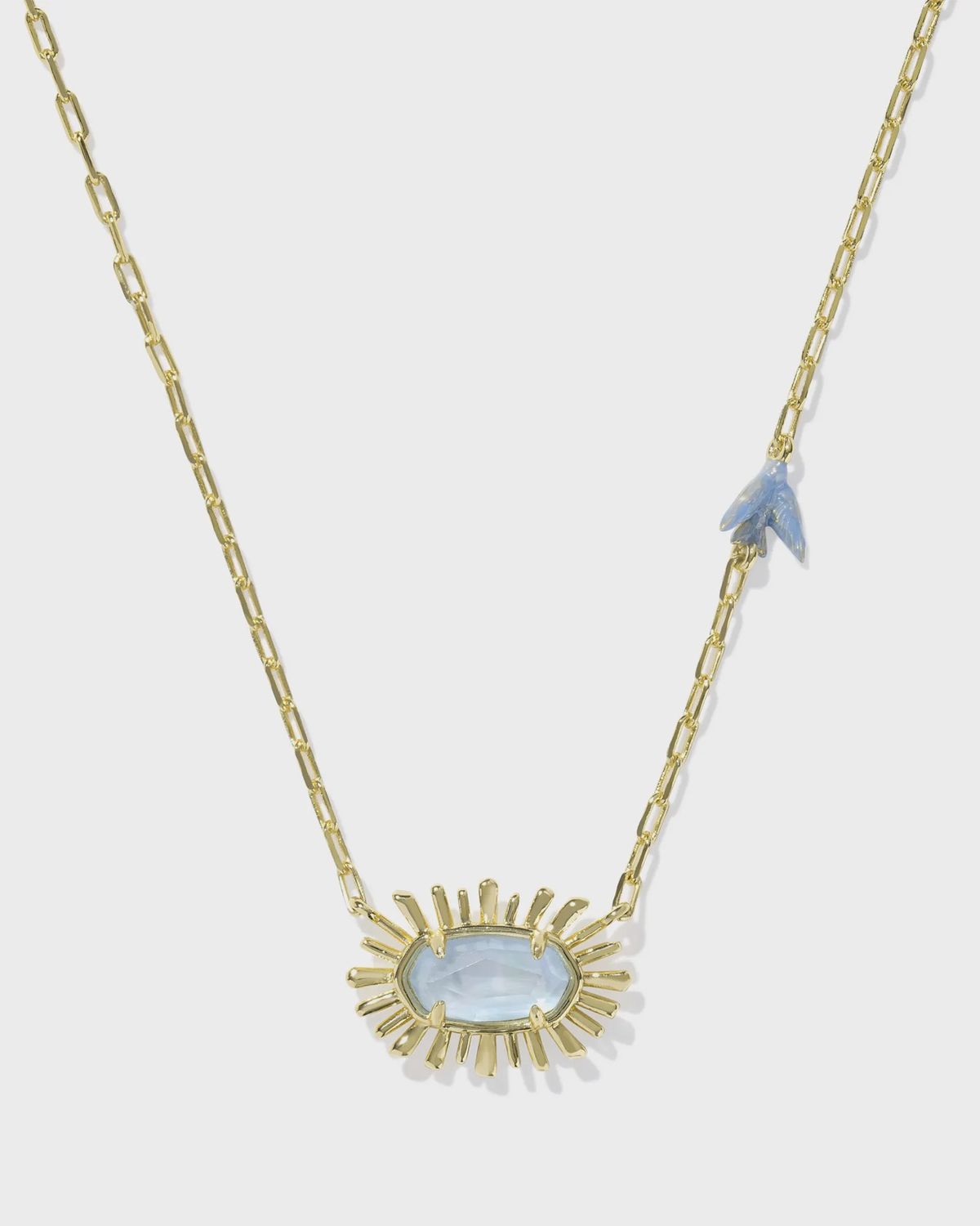 Elisa Bird Gold Pendant Necklace-Sky Blue MOP