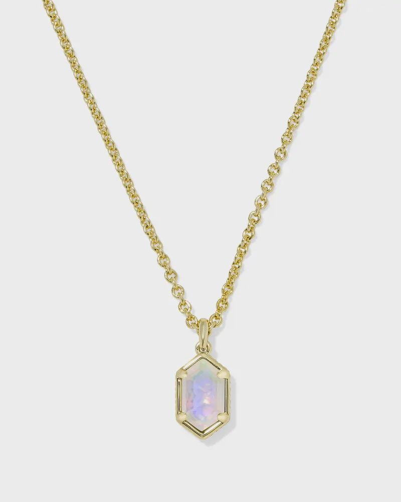 Hallie Short Gold Pendant Necklace-Opalite Illusion