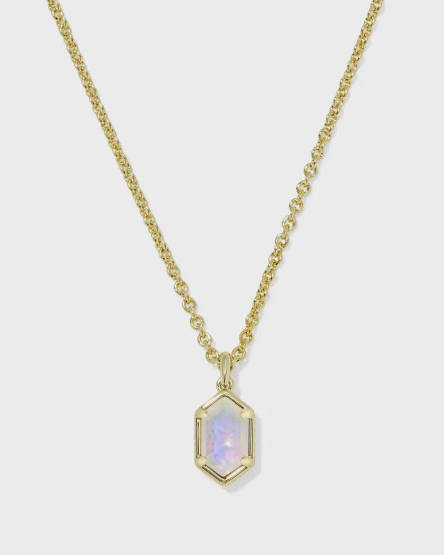 Hallie Short Gold Pendant Necklace-Opalite Illusion