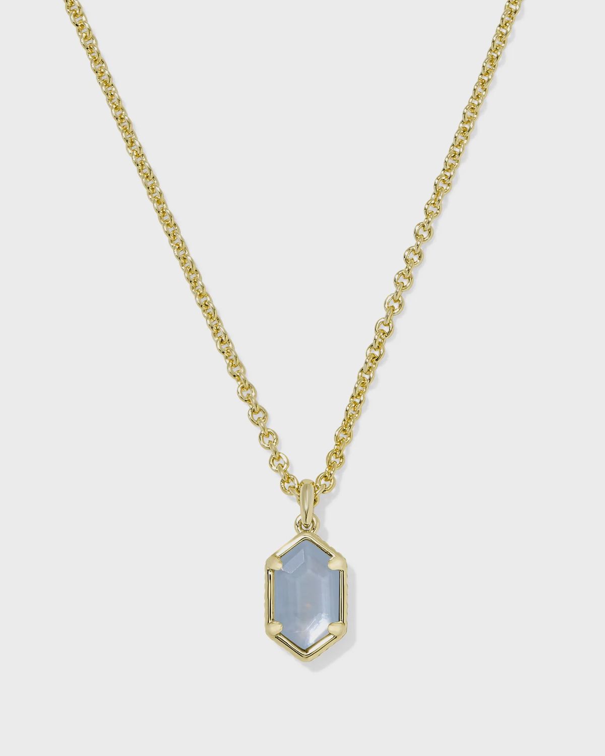 Hallie Short Gold Pendant Necklace-Sky Blue MOP