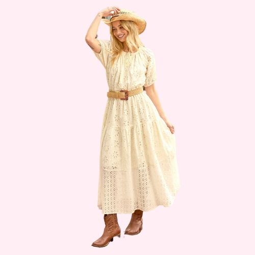French Vanilla Tiered Eyelet Dress