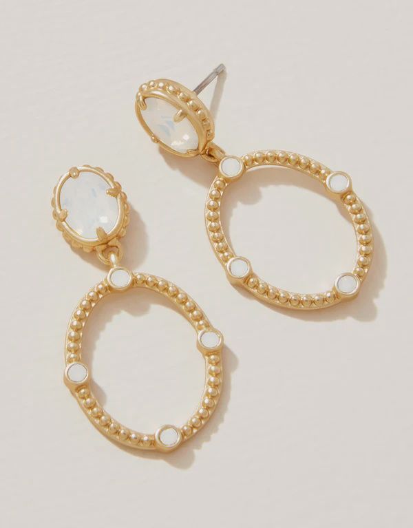 White Crystal Oval Drop Earrings