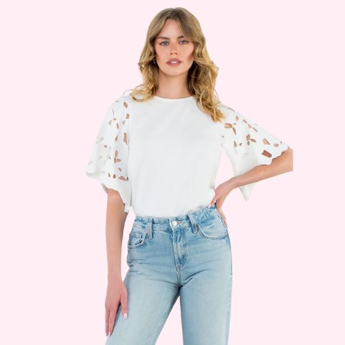 White Eyelet Sleeve Top