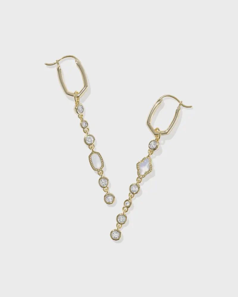 Mini Elisa Abbie Huggie Earrings-Gold White Mix
